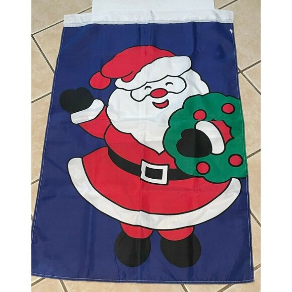 Santa Christmas curtain panel single drapes Wreath Holly tapestry 43" x 28" - Picture 4 of 7